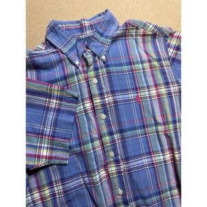 Ralph Lauren‎ Flannel Shirt Mens M Custom Fit BluePlaid Double Knit Cotton $120